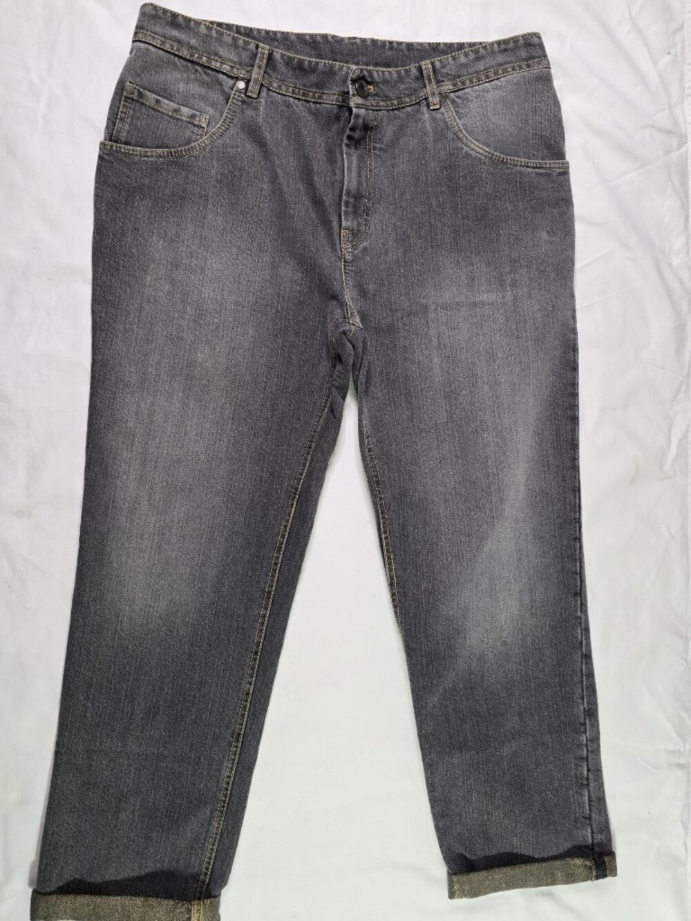 ​BRUNELLO CUCINELLI Metallic Gold Thread Denim Jeans Women Size 14 IT 50 Italy